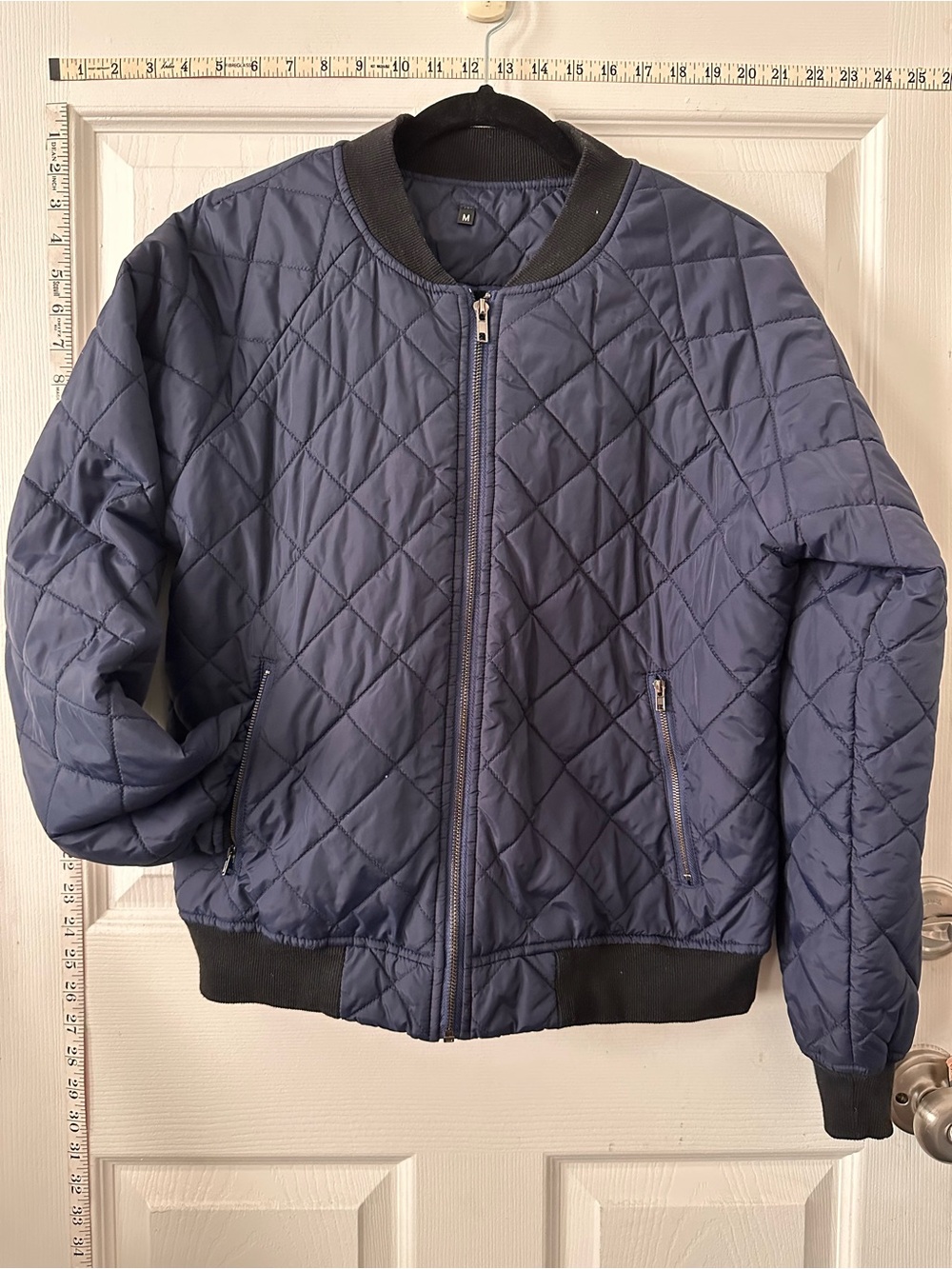 Quilted Navy Bomber Jacket - Unbranded